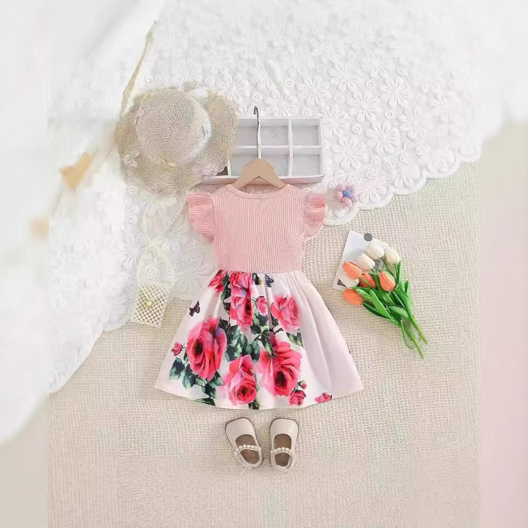 Picture of 2024 new girls summer stitching dress printing fashion European and American bow sleeveless skirt foreign trade wholesale