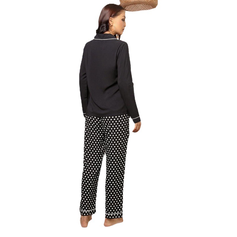 European and American Home Clothes Set Autumn and Winter Polka Dot Long-Sleeved Cardigan Shirt Trousers Pajamas Two-Piece Set Cross-Border Amazon