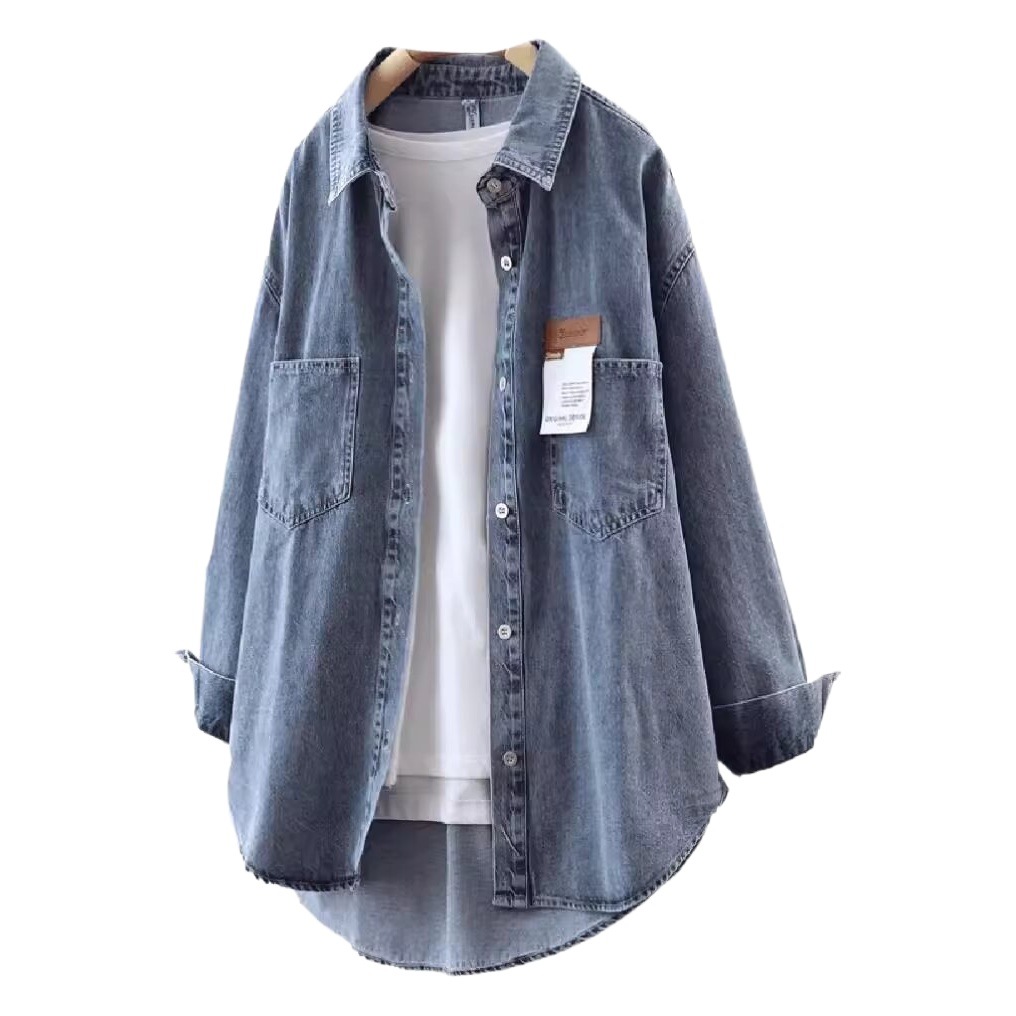Mid-length Denim Shirt 2024 Spring New Loose Single-breasted Denim Jacket Casual Loose Long-sleeved Shirt