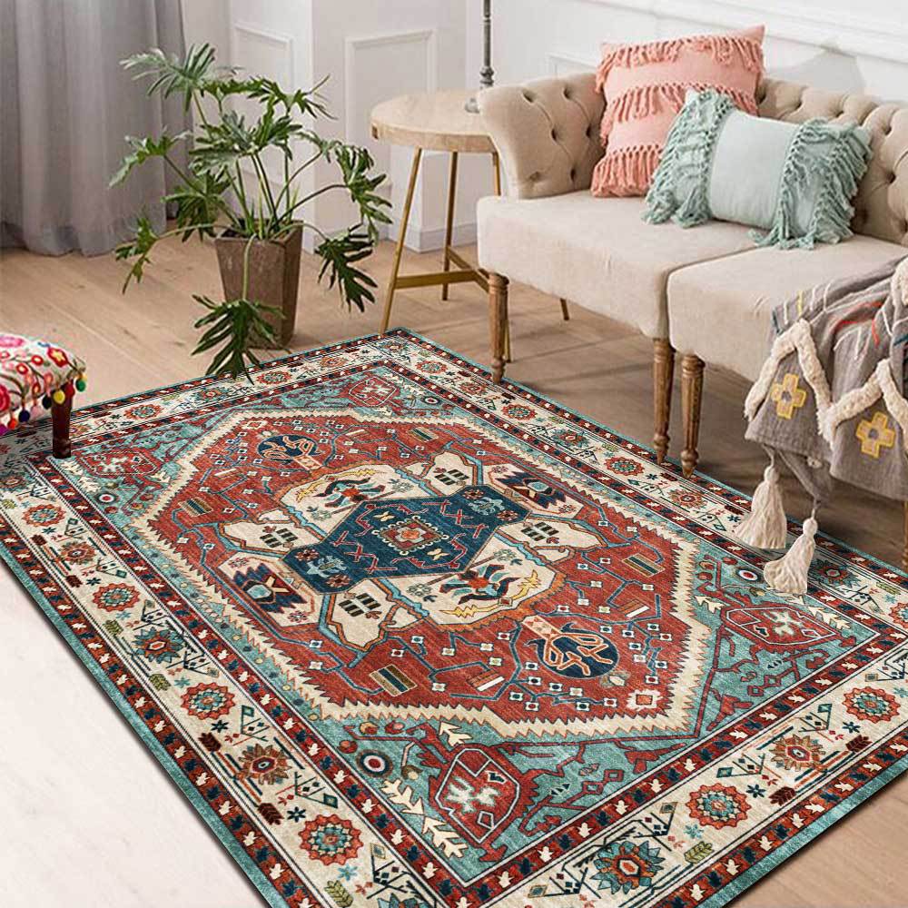 Picture of Cross-Border fashion retro Persian ethnic style geometric Red Blue living room bedroom bedside carpet floor mat