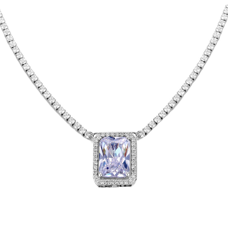 European and American Cross-border Jewelry Rectangular Zircon Necklace Japanese and Korean Zircon Pendant Square Zirconium Necklace x7198