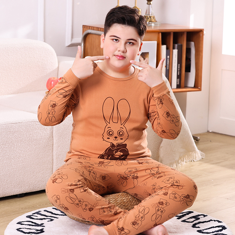 Picture of Chubby Children's Autumn Clothes and Trousers for Boys Plus Fat Plus Plus Teenage Cotton Big Boy Pajamas Children's Thermal Underwear suit