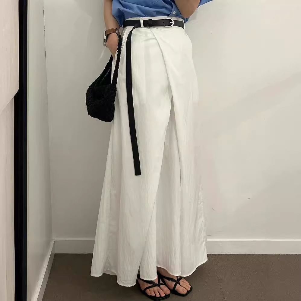South Korea Chic Summer Niche All-Match High Waist Covering Span Slimming Pleated Design A- Line Skirt Long Skirt Women