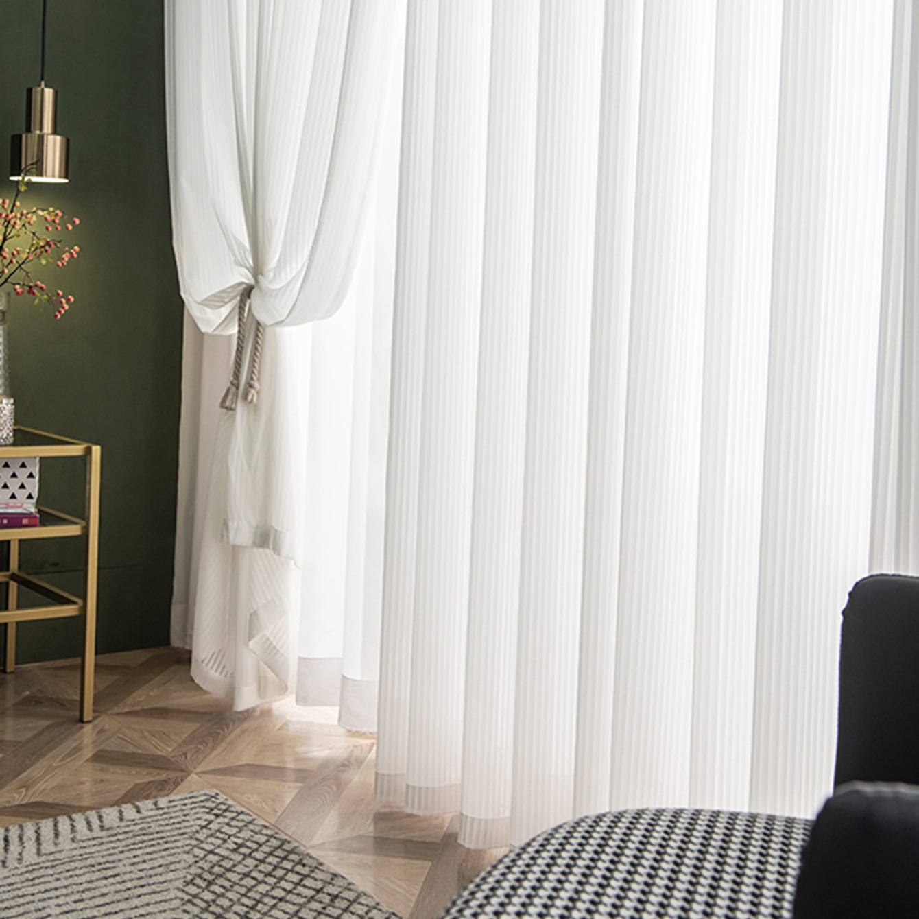 Picture of Cross-Border Vertical Striped Venetian Blinds Perforated Window Screen Living Room Balcony Bay Window Light-Impermeable Dream Curtain Curtains