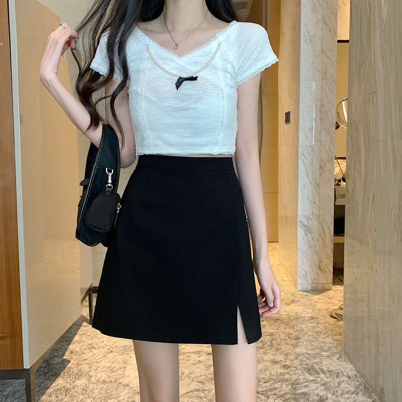 Korean version of the hip skirt girls summer 2023 new overskirt one-step skirt high waist slim half a word hip short