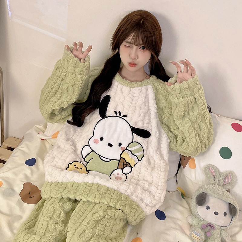 Parchal Dog Children's Pajamas Women's Autumn and Winter New fleece-lined Thickened Girls Junior High School Students Coral Fleece Home Clothes for Winter