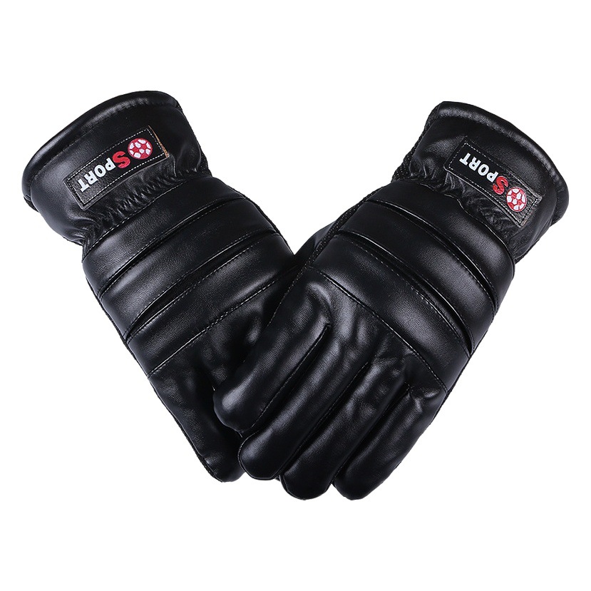 Winter leather gloves for men and women fleece-lined thickened cold-proof warm cycling non-slip cold-proof touch screen large cotton gloves wholesale