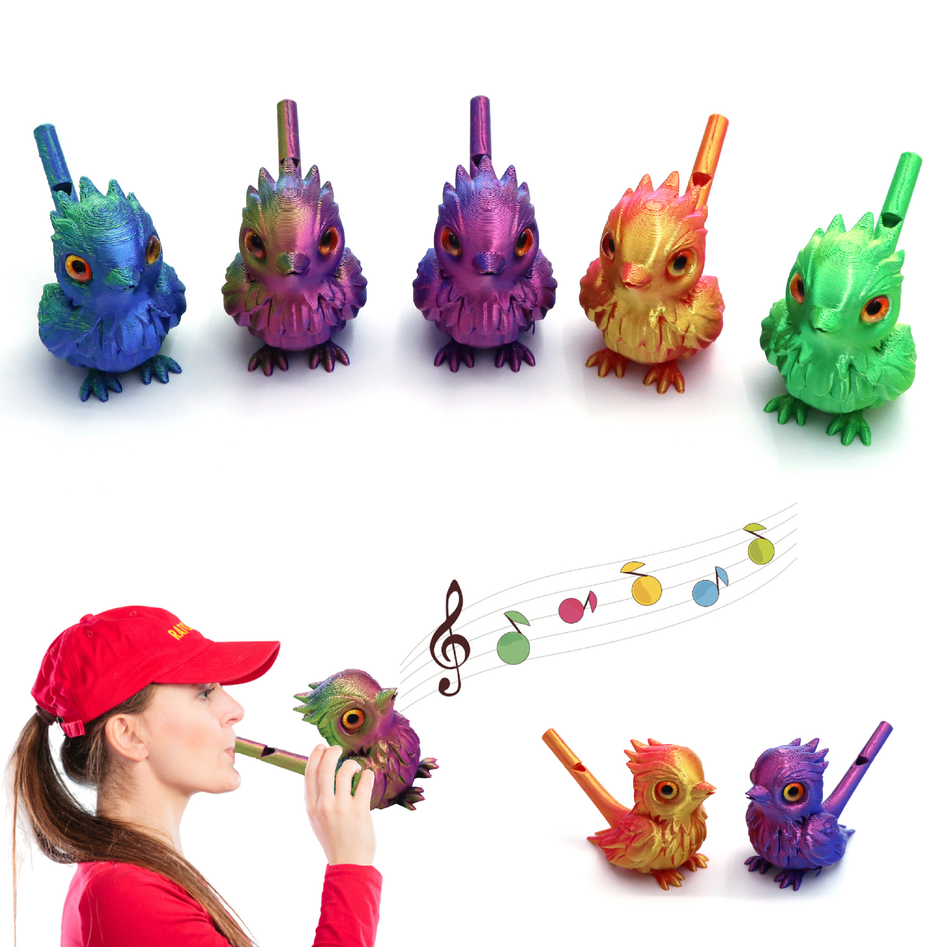 Cross-border explosions 3d printing bird whistle children's toys imitation bird musical instruments water injection sound change whistle stall wholesale