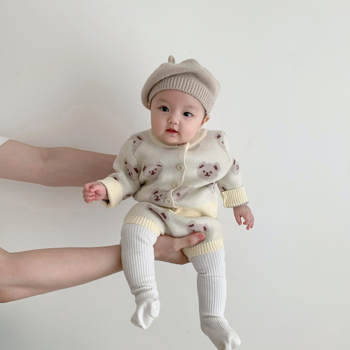 Picture of Girls' 2025 Autumn and Winter New Bear Sweater Jacket Baby Sling Bag Fart Harness Newborn One-Piece One-Year-Old