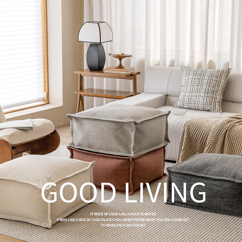 Simple Japanese Style Cotton and Linen Futon Square Sitting Pier Pedal Cushion Living Room Sofa Bedroom Tatami Soft Stool