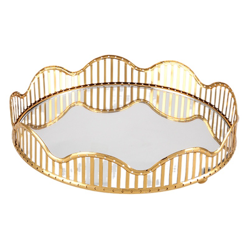 Nordic Style Mirror Glass Plate Gold-plated Metal Storage Tray Household Living Room Light Luxury Decorative Fruit Plate