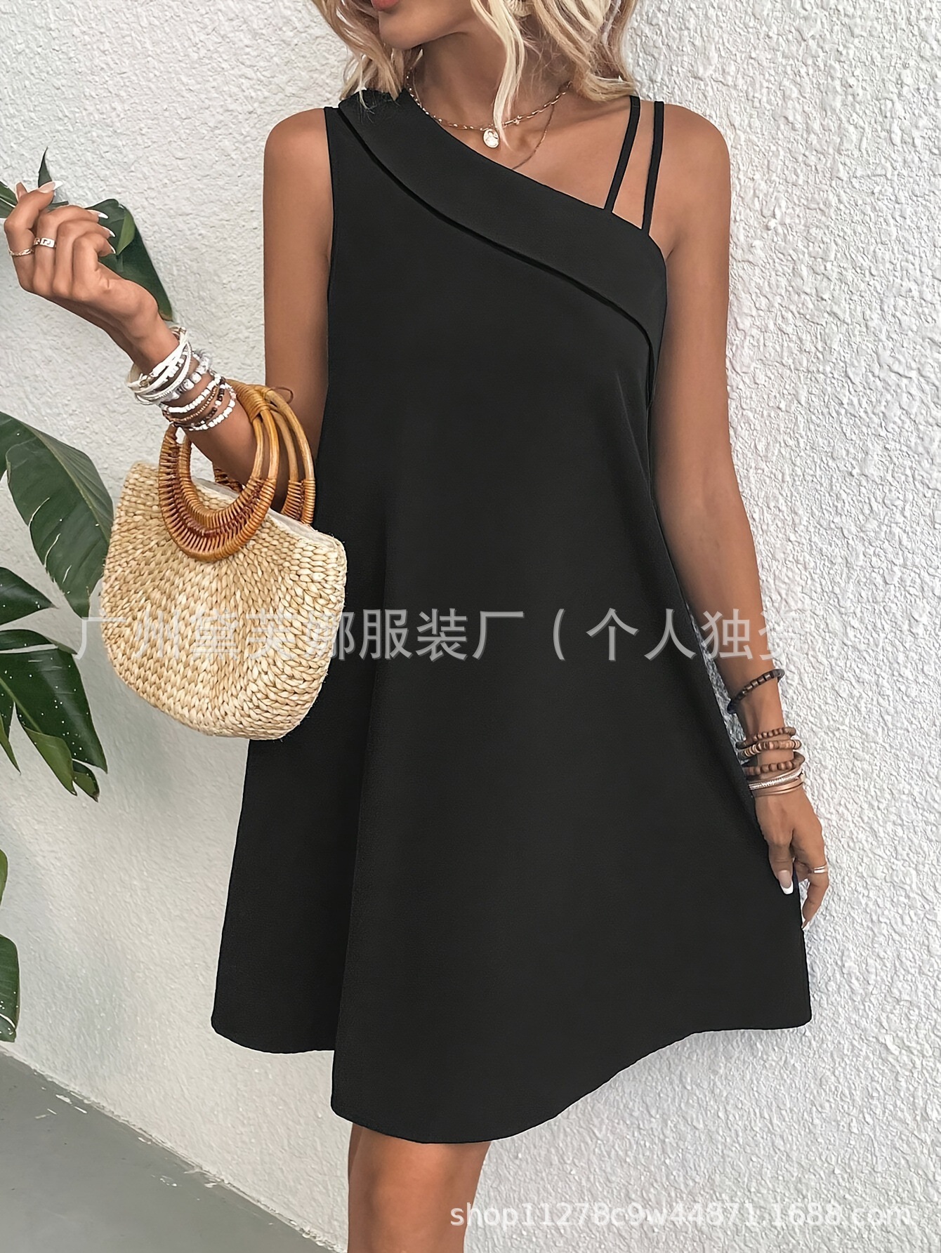 2024 Cross-border New Asymmetric Shoulder Sleeveless dress