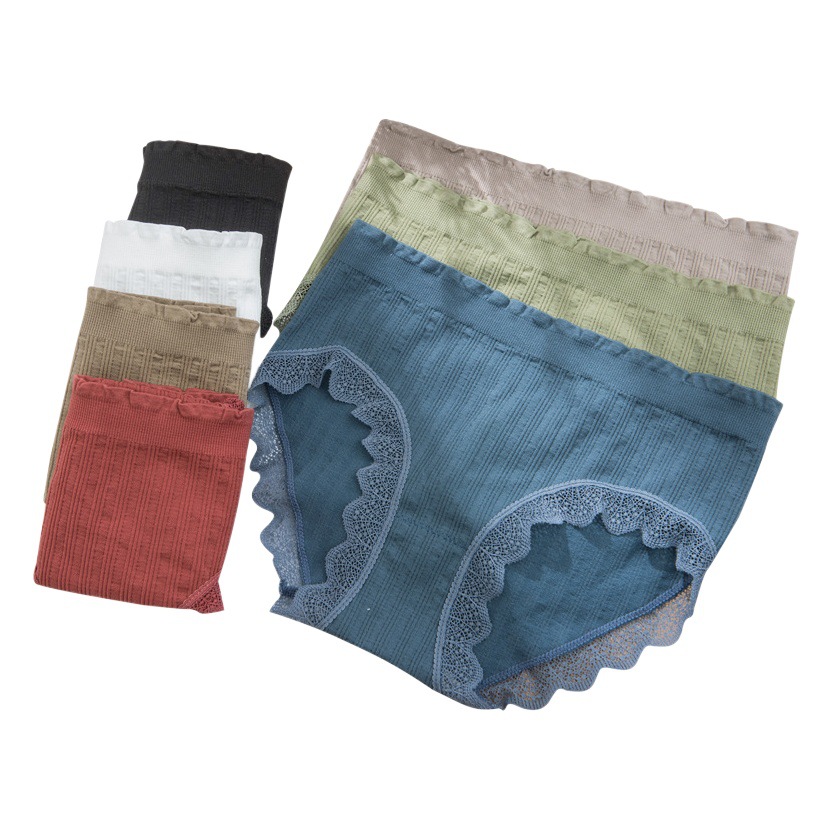 Cross-border Explosions Women's Underwear Lace Seamless Mid-waist Briefs Seamless Ruffled Cotton Crotch Ribbed Underwear