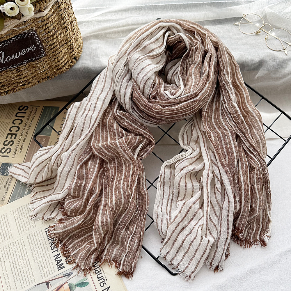 Picture of Amazon Hot Autumn New European and American Striped All-match Silk Scarf Women's Artistic Foreign Style Shawl Men's Cotton Scarf