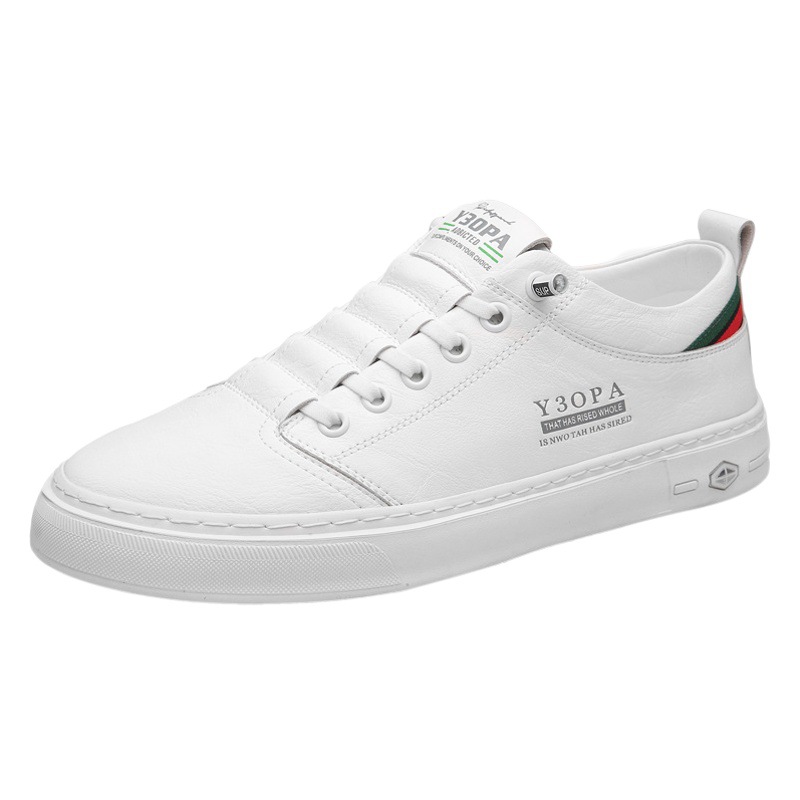 Men's Shoes Spring New Fashion Trendy Sneakers Men's Breathable Soft Sole Non-Slip Versatile Sports and Leisure Genuine Leather White Shoes