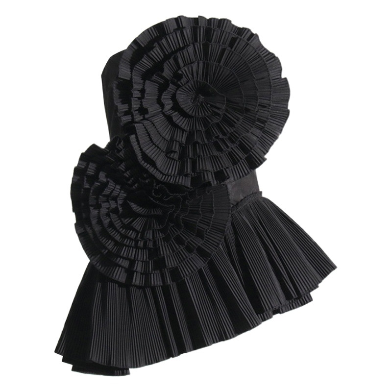 Design Pleated Irregular Three-dimensional Large Flower Stitching Decorative Tube Top Women's Summer New Short Shirt