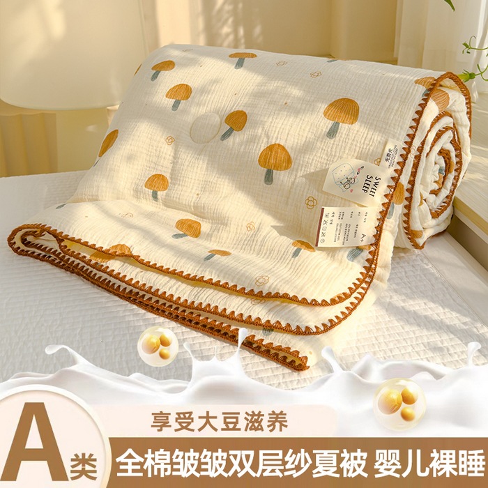 Summer All Cotton Summer Quilt Class A Maternal and Infant Grade Wrinkle Yarn Air-conditioning Quilt Cartoon Double Yarn Children's Washable Summer Quilt