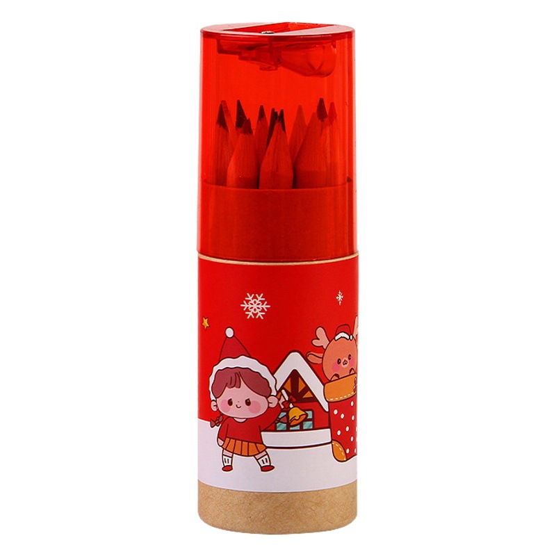 Cartoon Christmas 12 Color Lead Pupil Drawing Pencil Christmas Gift Wholesale