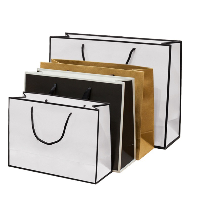 White Cardboard Hand-Held Clothing Bags, Yellow Kraft Paper Bags, Women's Clothing Bags Wholesale, Can Add Logo Printing, 5 Pieces, Wenzhou Supply