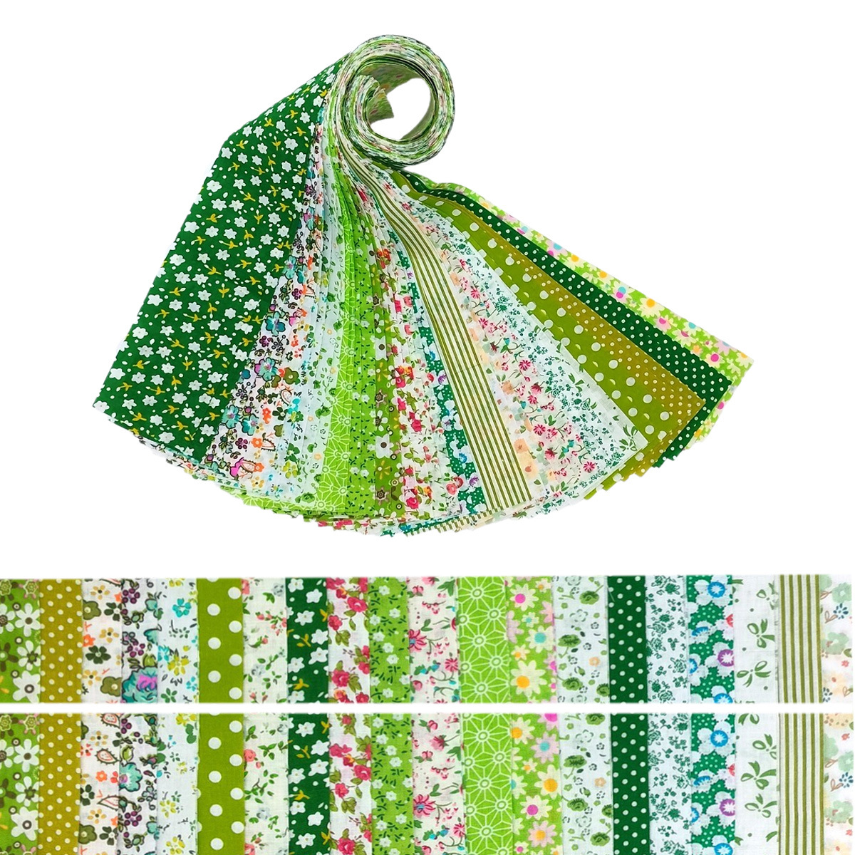 40 Pieces of Plain Fabric Green Floral Series Discount Patchwork Handmade Cotton Quilted Fabric Soft Pure Cotton Fruit