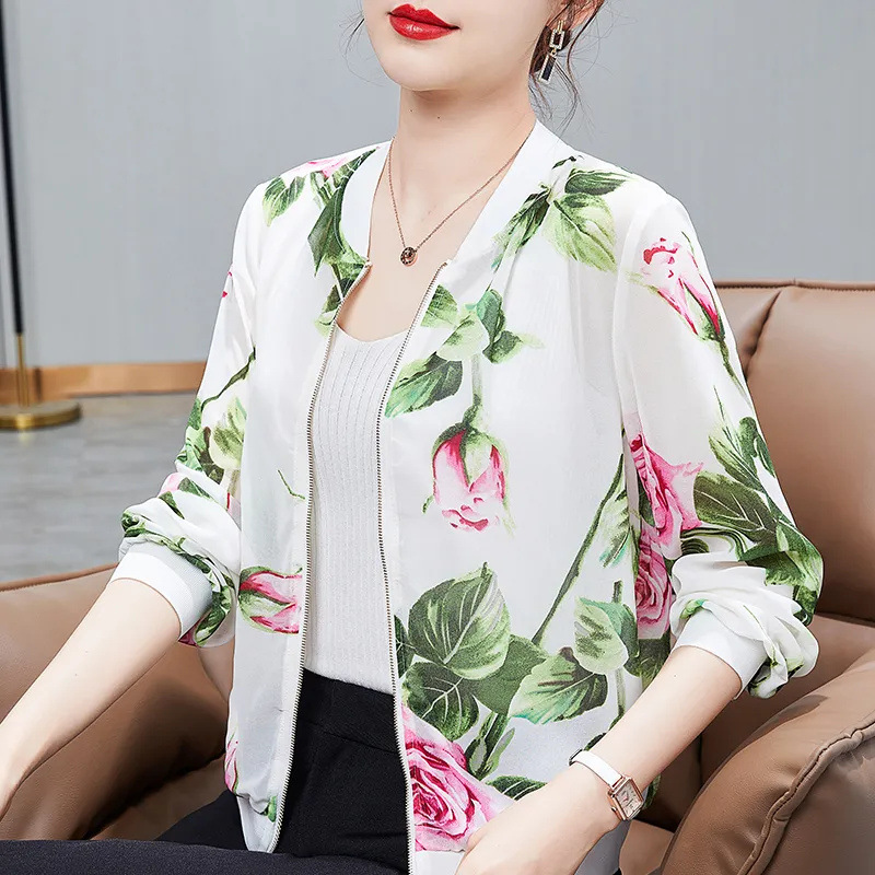 Fashion Printed Chiffon Shirt Coat Cross-border Women's Clothing Summer Seaside Vacation Sunscreen Top Long-sleeved Large Size Jacket