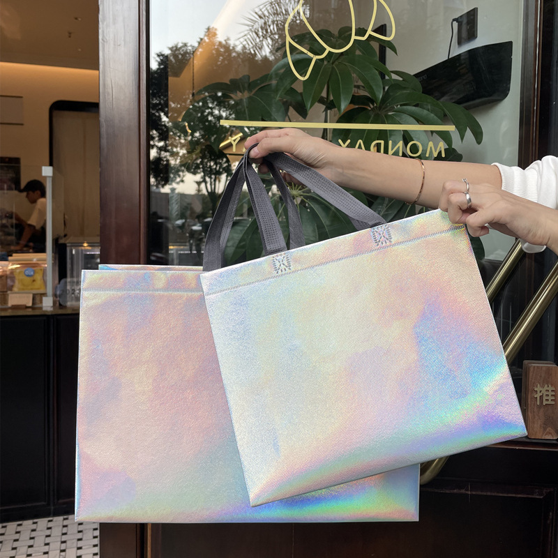 Silver laser non-woven handbag clothing store packaging gift women's shopping environmental protection bag printing