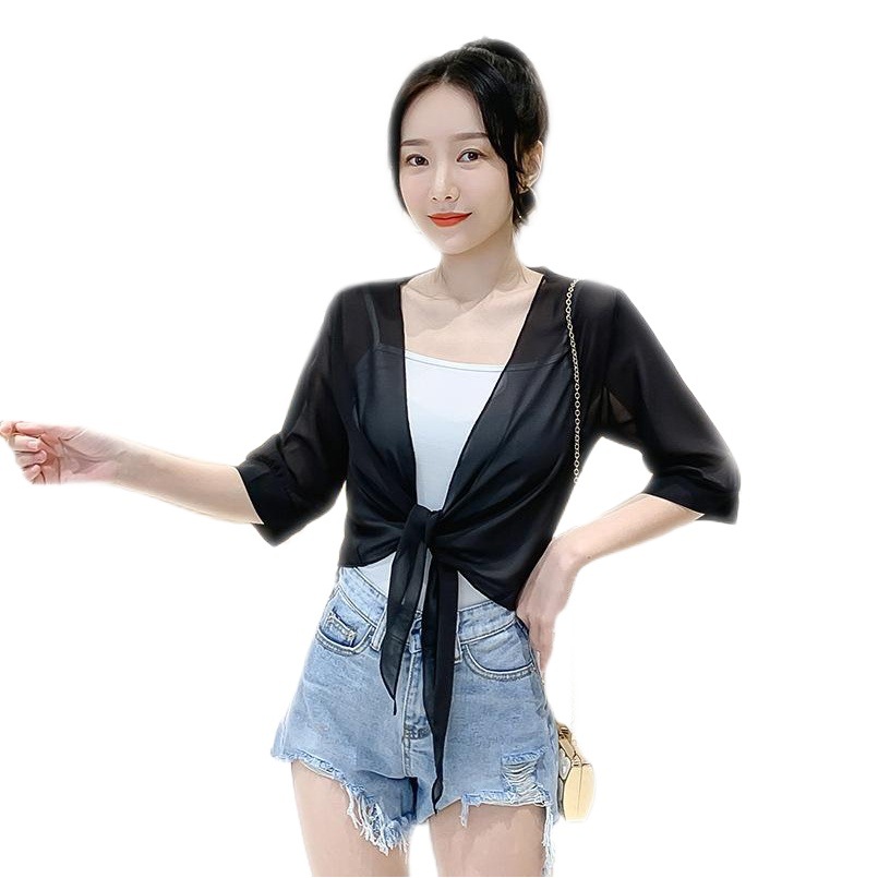 Picture of Small Shawl Coat Women's 2025 Summer New Arrival Small Waistle All-Match Chiffon Sunscreen Ultra-Thin Short Outer Cardigan
