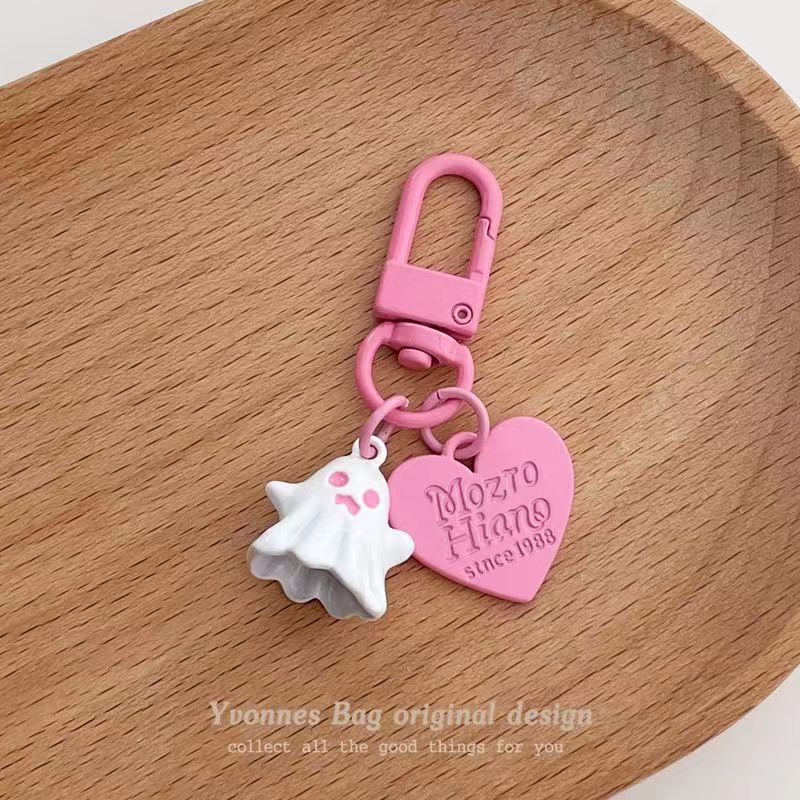 Picture of Cute personality sweet cool little ghost ghost love ornaments pink black keychain headset pendant jewelry accessories