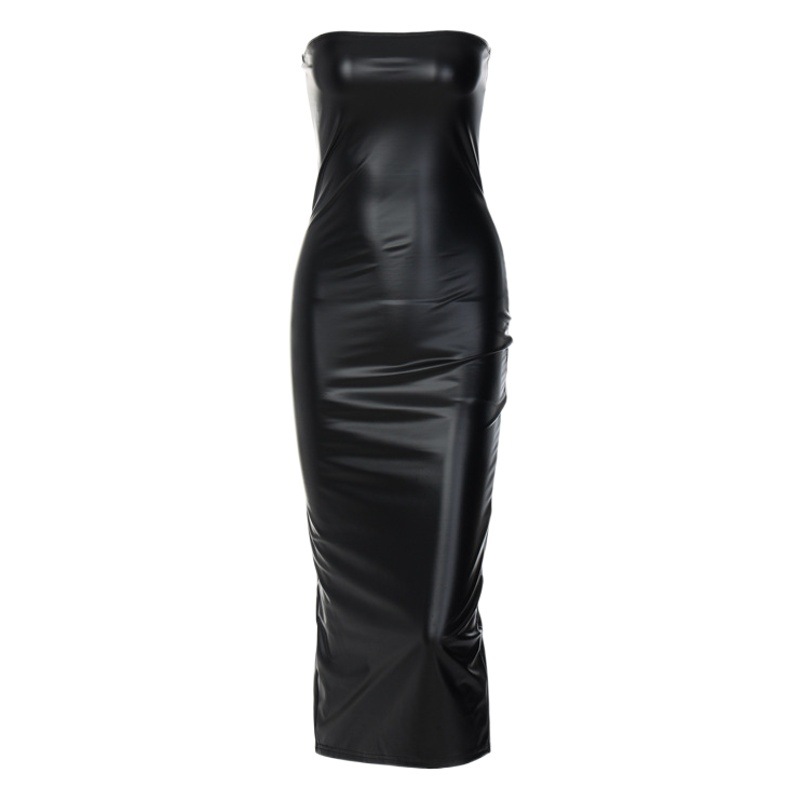 European and American style women's clothing 2023 Autumn New sleeveless tube top sexy slimming split mid-length sheath dress women