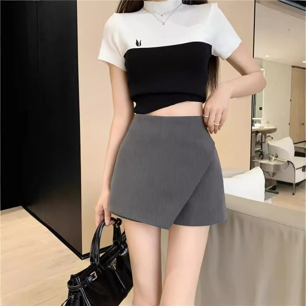 Grey Suit Culottes Women's 2024 Autumn New Slimming All-match Irregular Black Hot Girl College Style Short Skirt