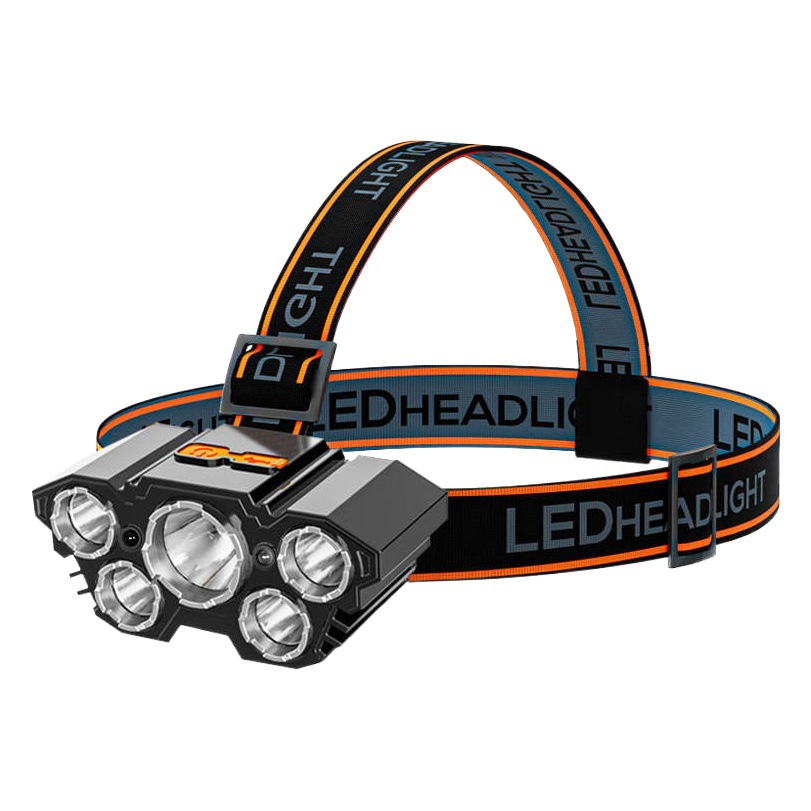 Five-core headlamp USB rechargeable home outdoor head-mounted fishing waterproof LED light headlight multifunctional