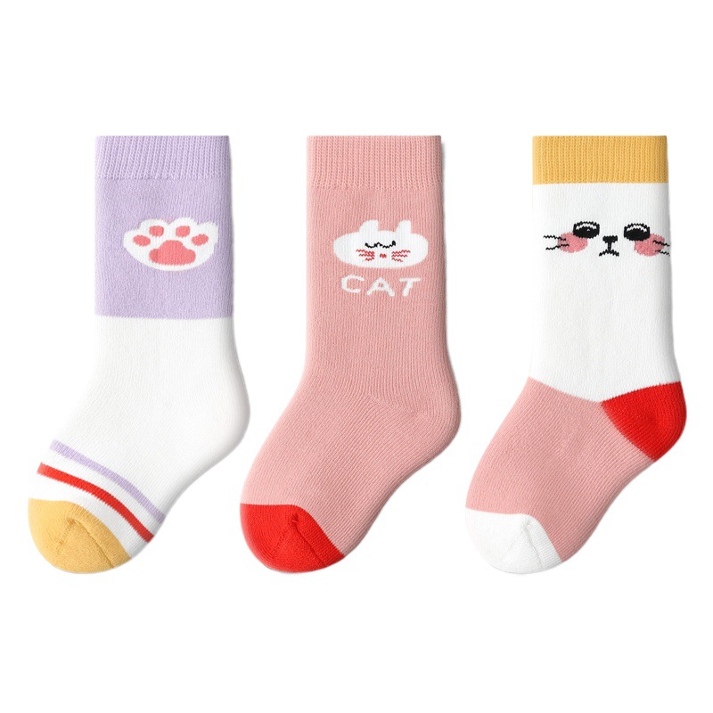 Winter new baby socks thickened Terry warm children's socks cotton cartoon mid-calf newborn socks
