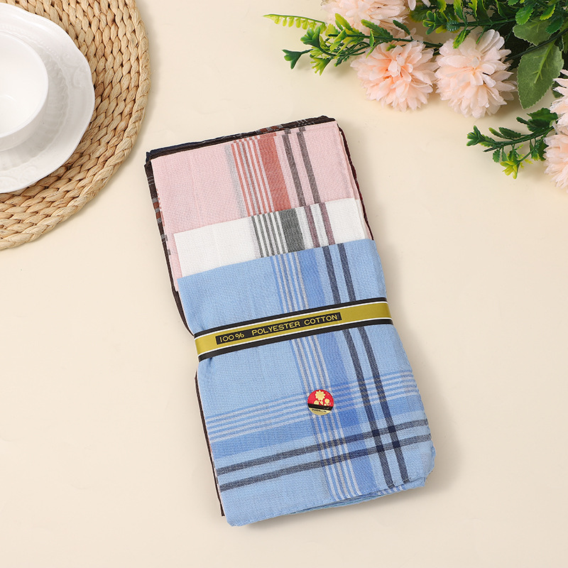 Picture of 2024 New Men's Light Color Plaid Striped Handkerchief Polyester Cotton Handkerchief Towel Pocket Towel Small Square Square Classic Handkerchief