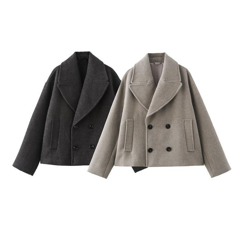 AliExpress cross-border women's clothing wholesale 2024 autumn new European and American style leisure loose double breasted cashmere short coat