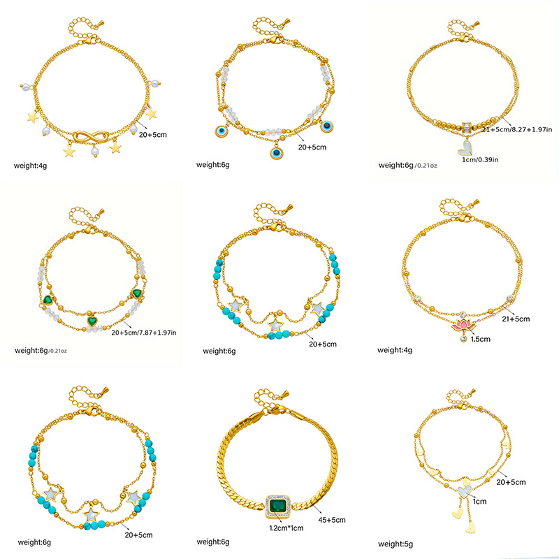 Picture of Fashion niche design simple high-end retro double-layer stacked Pearl Love Diamond five-pointed star pendant anklet