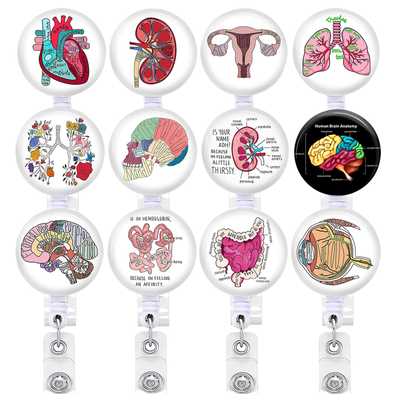 Heart, Spleen and Lung Brain, Large Intestine Organ Easy-Pull Buckle, Telescopic Easy-Pull Id Buckle, Doctor Nurse Badge Buckle Badge