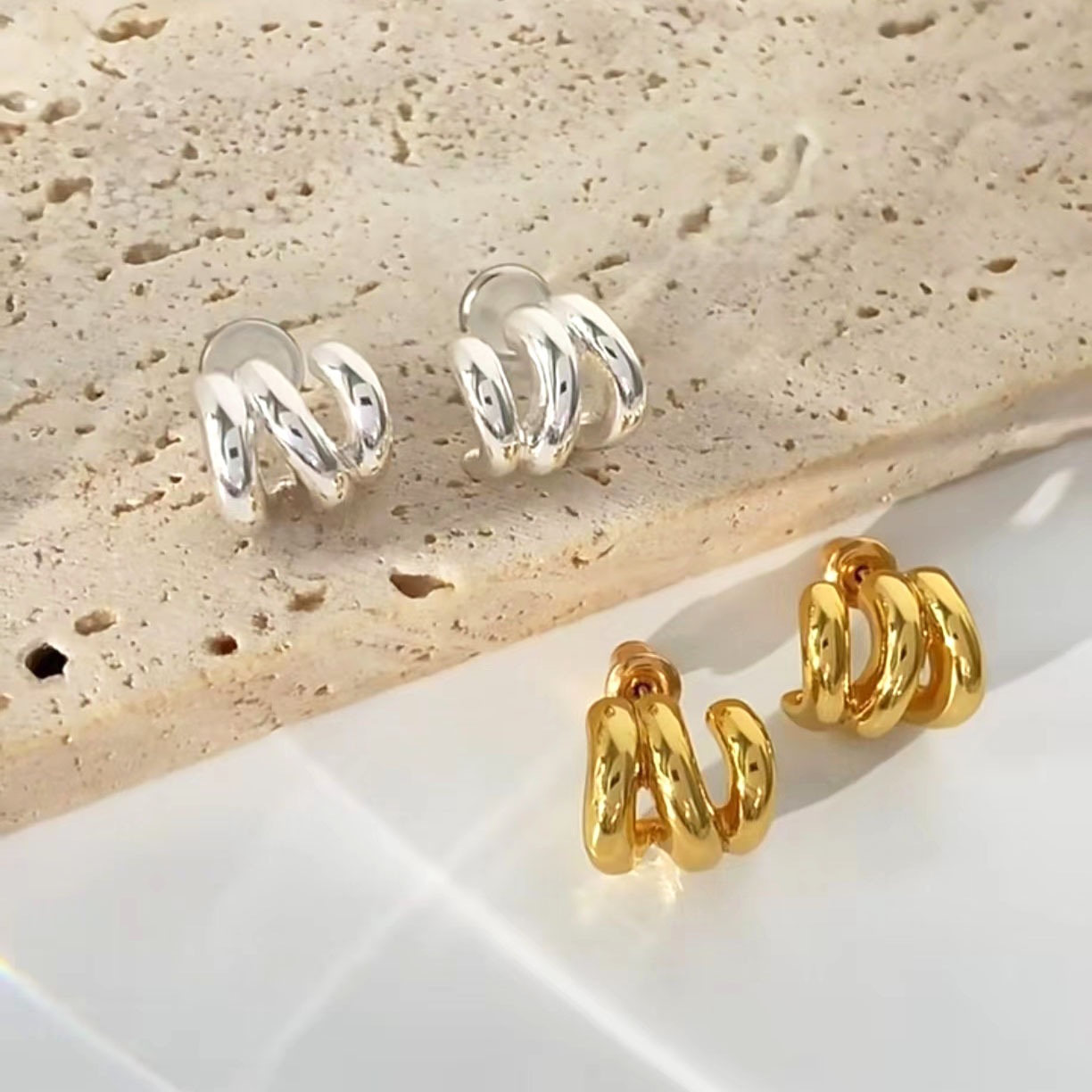 Ins niche frigid fashion style geometric twist irregular earrings s925 silver temperament high-end earrings