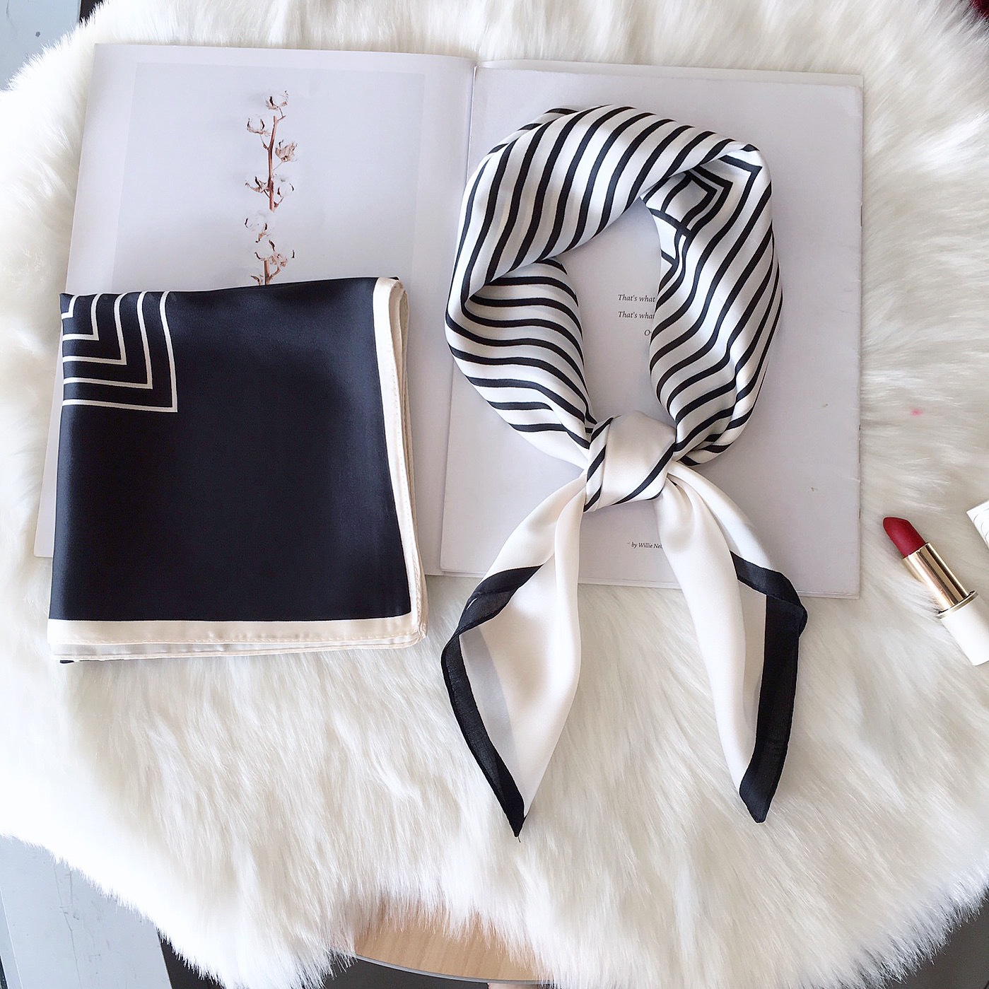 Han Fan ins Striped Small Square Scarf Scarf Women's All-match Spring and Autumn Decorative Neck Protection Small Scarf Korean OL Commuter