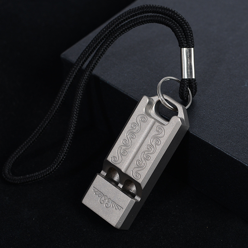 Titanium Alloy Double-Tube Whistle Lightweight Portable Outdoor Earthquake Rescue Whistle Training Pigeon Pet Referee Competition Whistle