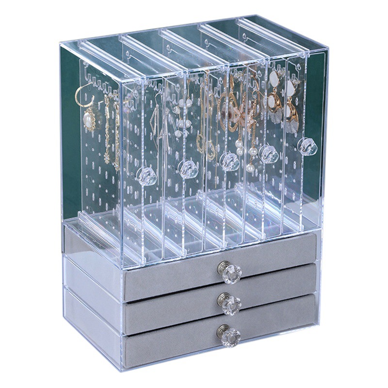 Flannel Jewelry Box 3-Layer Jewelry Storage Box Transparent Jewelry Storage Box Cross-Border Acrylic Velvet Jewelry Box