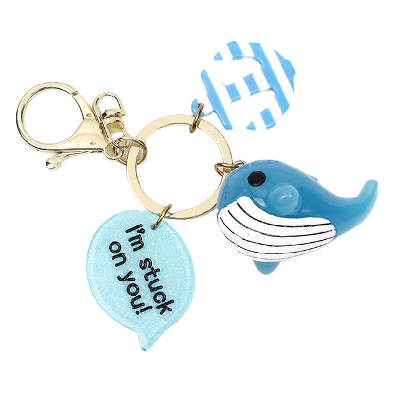 Creative acrylic small whale keychain pendant cute couple small pendant personality car key ring small gifts