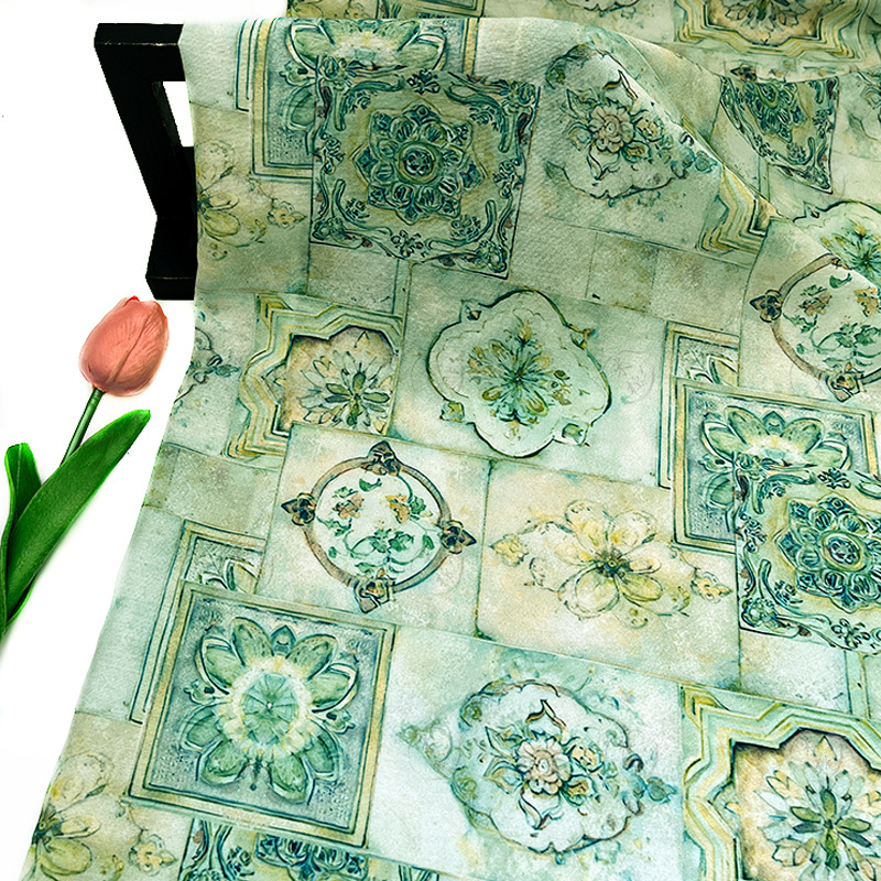 Flower clusters digital printed fabric brocade cotton fabric new Chinese style national style cheongsam dress top Hanfu noodles