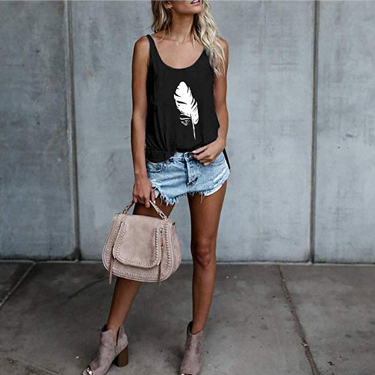 [Same day] spot cross-border European and American summer camisole feather printed cotton back