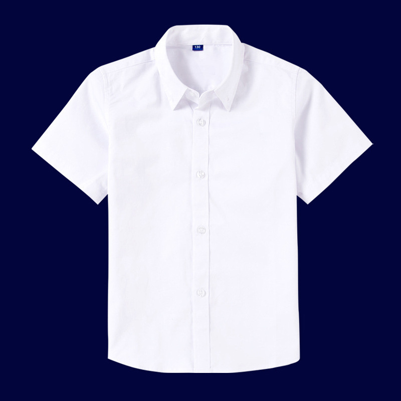 Picture of Boys' White Shirt Short-sleeved Pure Cotton Summer Thin School Uniform for Middle and High School Students Children's White Shirt
