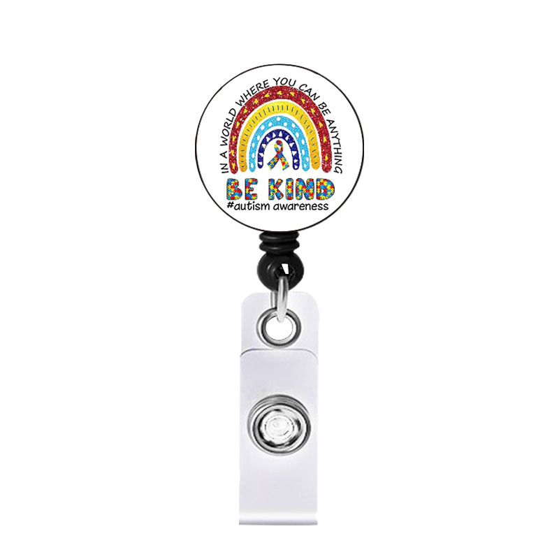 Picture of Rainbow Mental Health Retractable Alligator Clip Easy Pull Buckle Nurse Decoration Badge Reel ID Card Holder