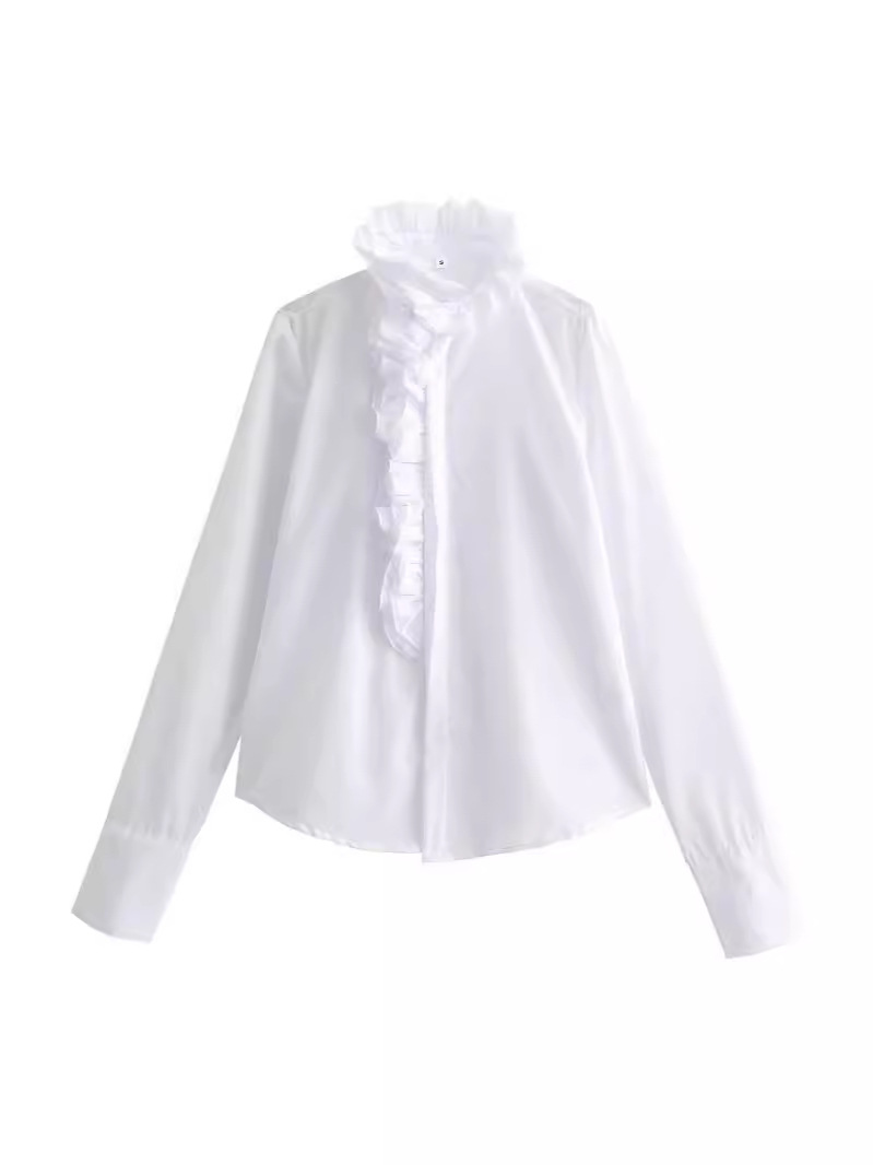 Cross-border Foreign Trade ZA Women's 2024 Summer New Fashion Laminated Decorative Poplin Long Sleeve Shirt