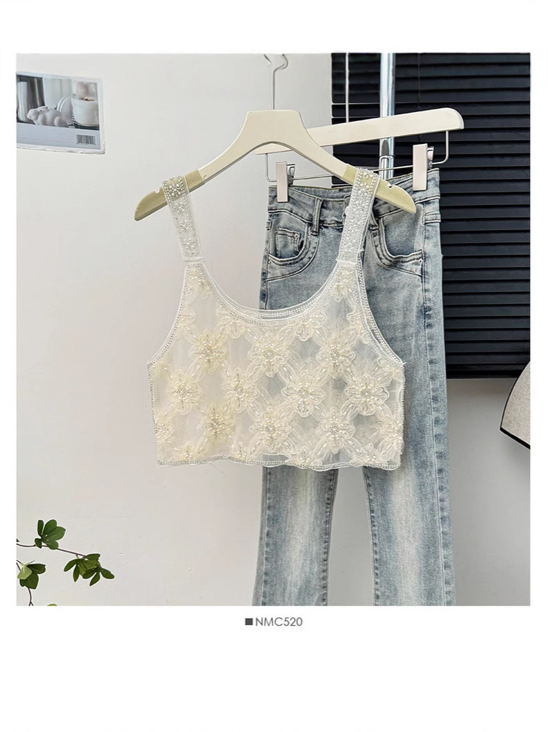 Picture of French Heavy Industry Beaded Hollow Stacked Camisole Women's Summer Design Sense Niche Western Style Fashion Short Top
