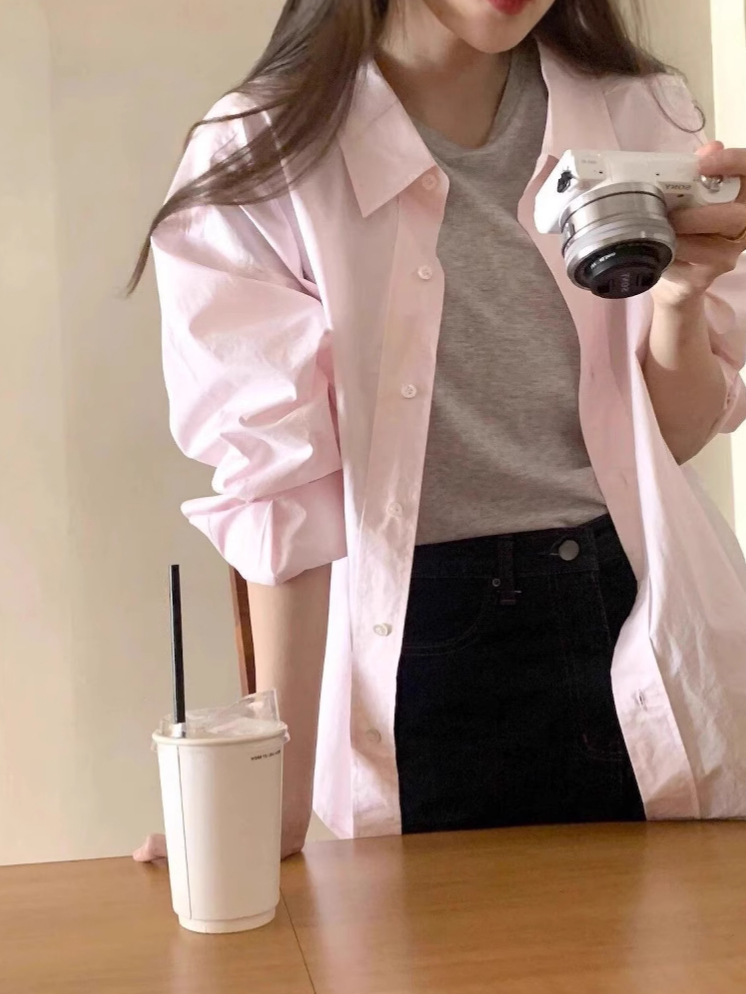 Summer Thin Light Pink Long-sleeved Shirt Women's Korean Style Elegant High-end Simple All-match Sunscreen Jacket for Women