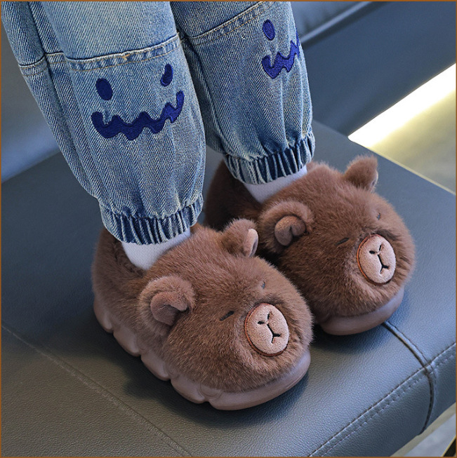 2025 Winter New Children's Cotton Slippers, Indoor Non-slip Warm Indoor Boys and Girls' Fleece-Lined Heel Plush Shoes