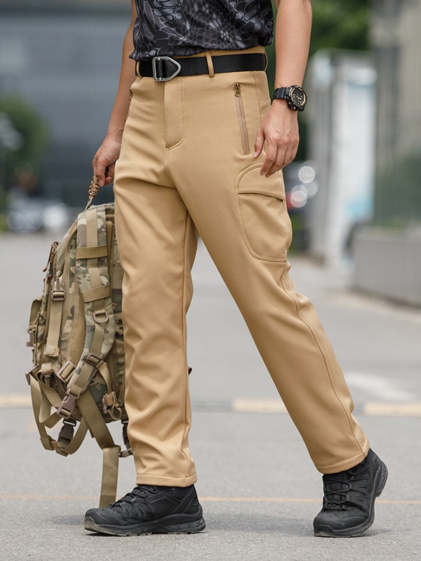 Outdoor Sports Fleece-Lined Sharkskin Softshell Pants for Men, Hiking Pants, Fleece Pants, Breathable, Waterproof, Warm and Thickened